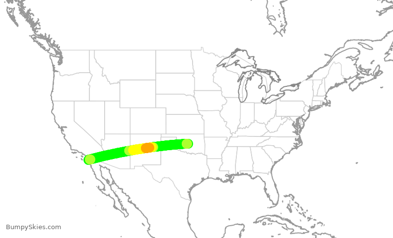 Turbulence forecast map for JSX8216, SAN to OKC
