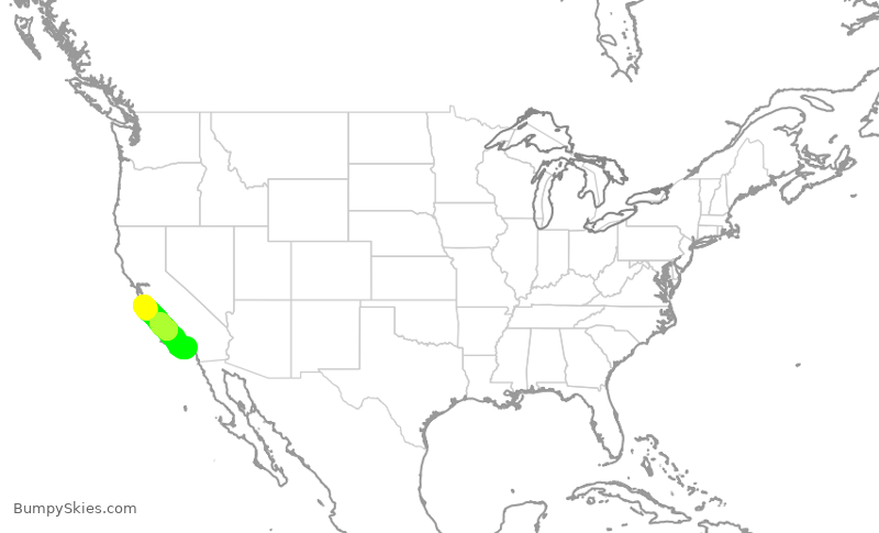 Turbulence forecast map for JSX8220, SNA to MRY