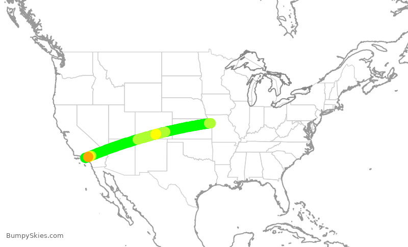 Turbulence forecast map for JSX8238, LAX to MCI