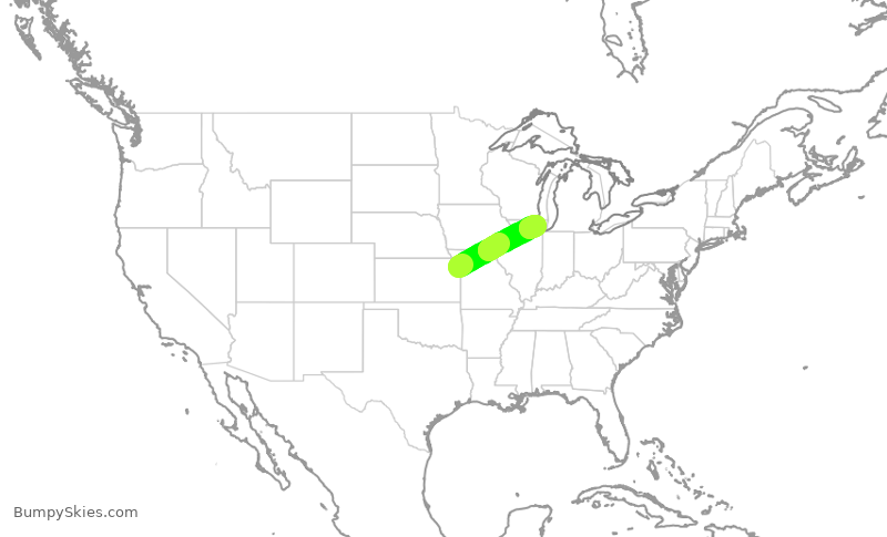 Turbulence forecast map for JSX8238, MCI to PWK