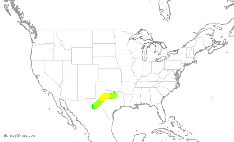 Turbulence forecast map for JSX8501, DAL to T89