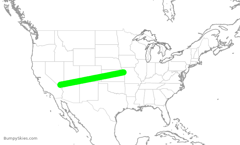 Turbulence forecast map for JSX8517, MCI to LAS
