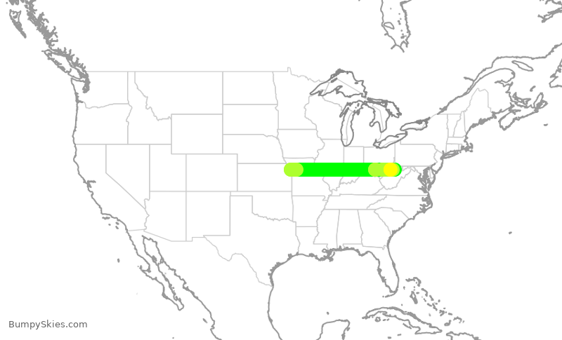 Turbulence forecast map for JSX8525, MCI to CKB