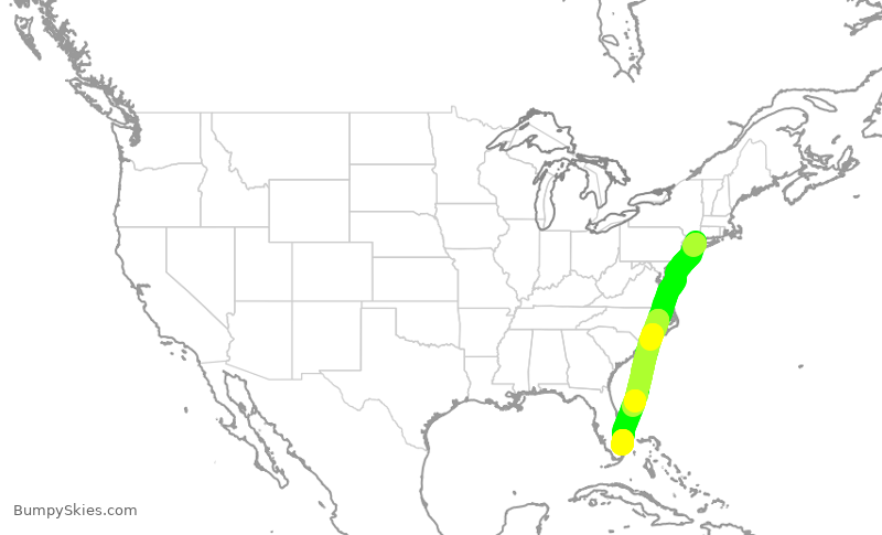 Turbulence forecast map for JSX853, HPN to FXE