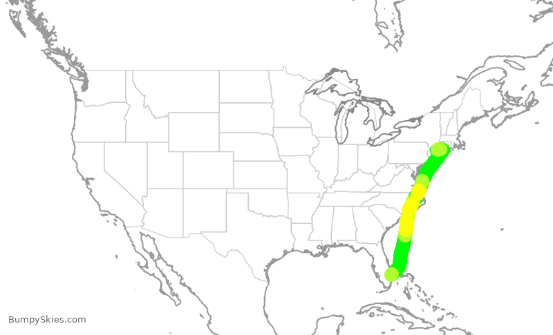 Turbulence forecast map for JSX855, PBI to HPN