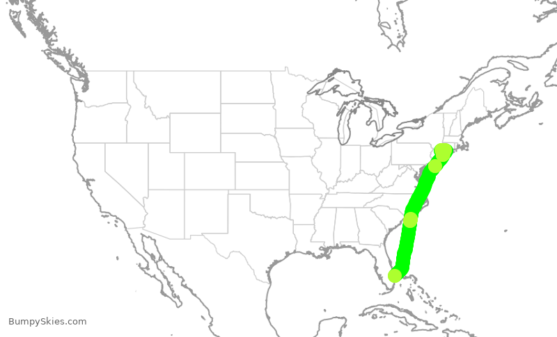 Turbulence forecast map for JSX881, PBI to HPN