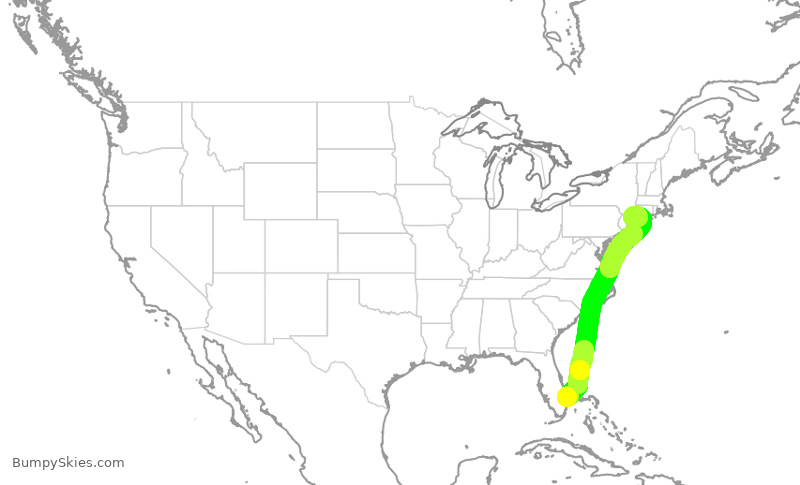 Turbulence forecast map for JSX883, DJT to HPN