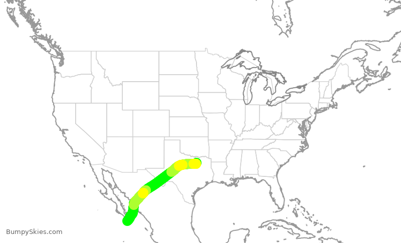 Turbulence forecast map for JSX9156, DAL to MSL