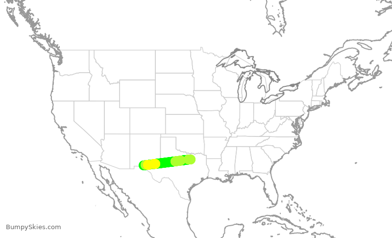 Turbulence forecast map for JSX9156, ELP to DAL
