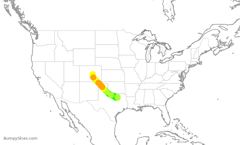 Turbulence forecast map for JSX9276, DAL to COS