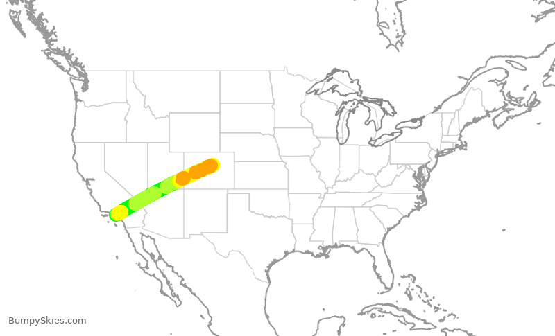 Turbulence forecast map for JSX9289, LAX to APA