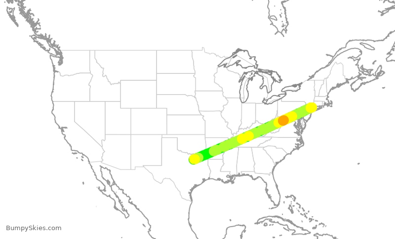 Turbulence forecast map for JSX9425, DAL to HPN
