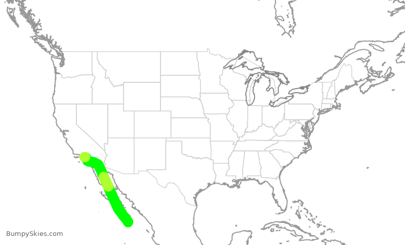 Turbulence forecast map for JSX9501, KT89 to DAL