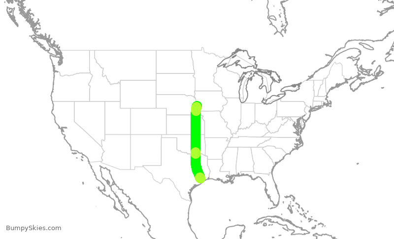 Turbulence forecast map for JTL1010, HOU to OMA