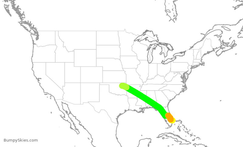 Turbulence forecast map for JTL104, DJT to TUL