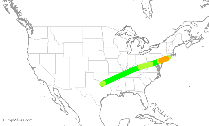 Turbulence forecast map for JTL1107, FOK to DAL