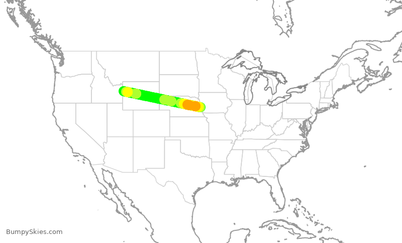Turbulence forecast map for JTL158, OMA to JAC