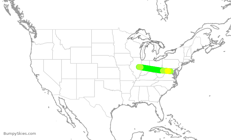 Turbulence forecast map for JTL168, IAD to CMI