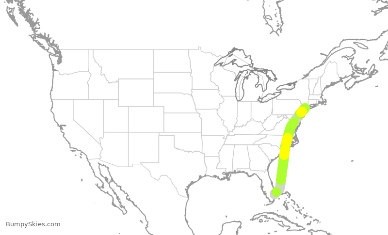 Turbulence forecast map for JTL16, BCT to LGA