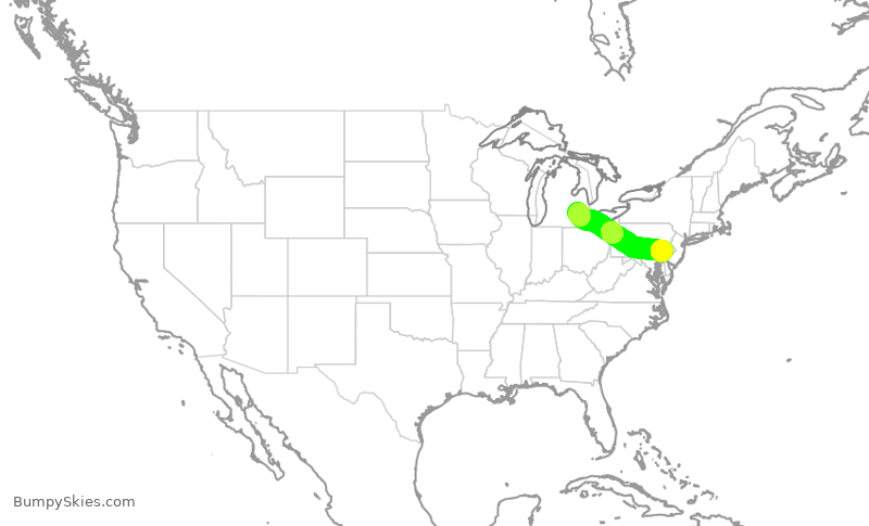 Turbulence forecast map for JTL200, PTK to CTH