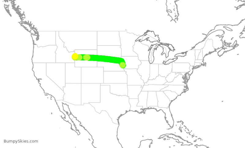 Turbulence forecast map for JTL224, JAC to OMA