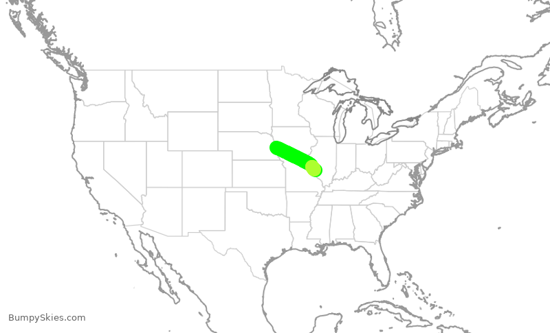 Turbulence forecast map for JTL224, OMA to STL