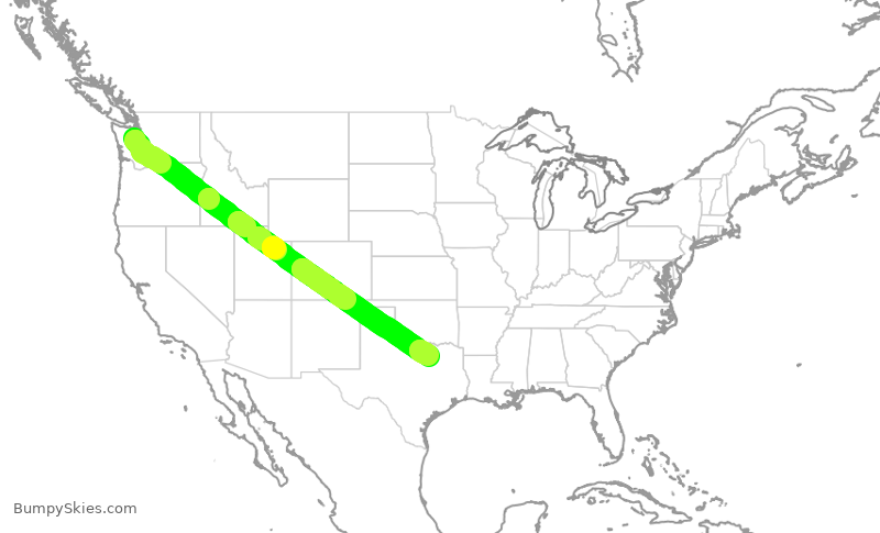 Turbulence forecast map for JTL250, PWT to DAL