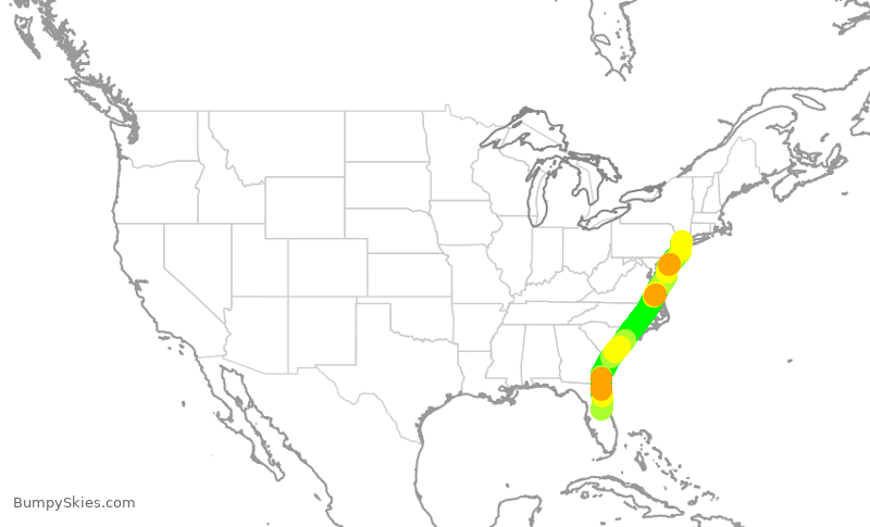 Turbulence forecast map for JTL250, TEB to MCO