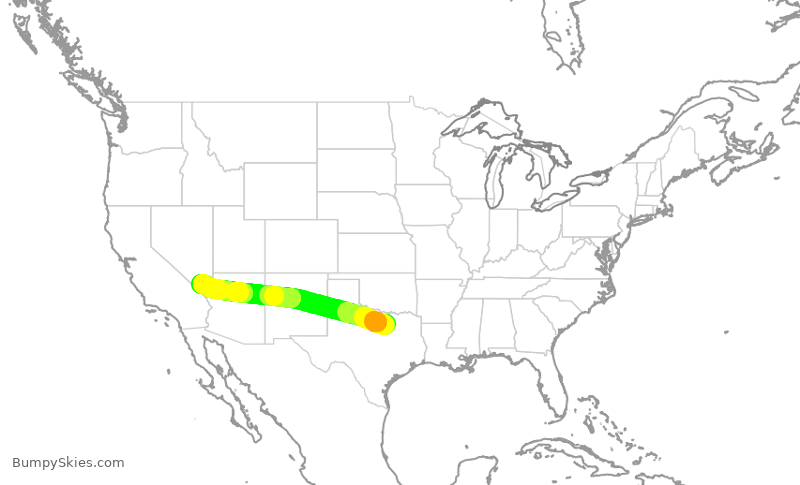 Turbulence forecast map for JTL28, AFW to LAS