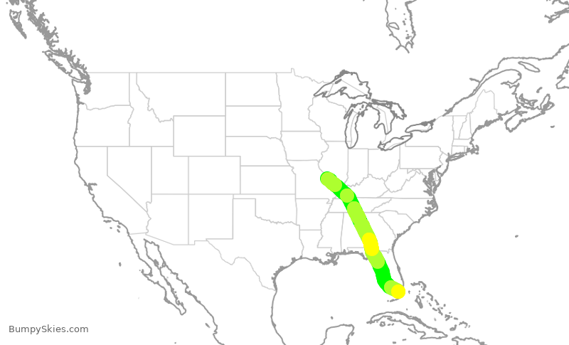 Turbulence forecast map for JTL304, STL to TMB