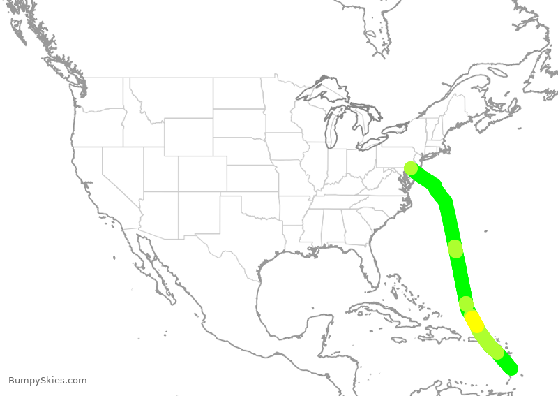 Turbulence forecast map for JTL311, ILG to SLU