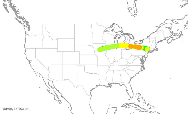 Turbulence forecast map for JTL311, POU to DSM