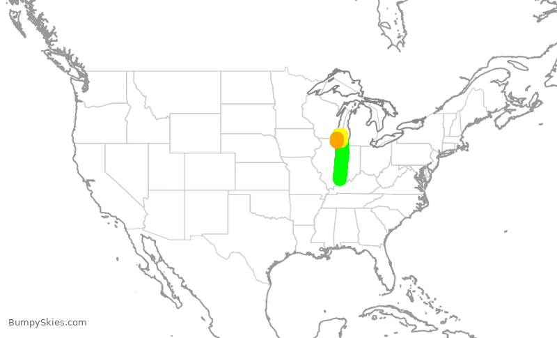 Turbulence forecast map for JTL312, EVV to PWK