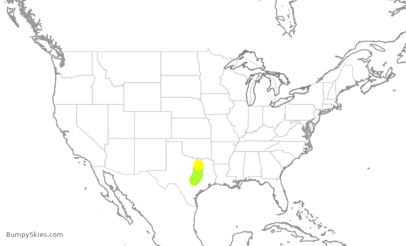 Turbulence forecast map for JTL334, AUS to DAL