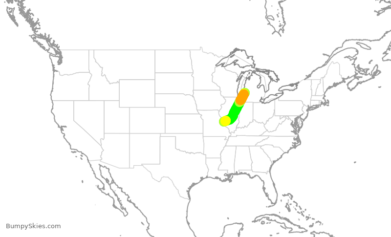 Turbulence forecast map for JTL334, MKG to STL