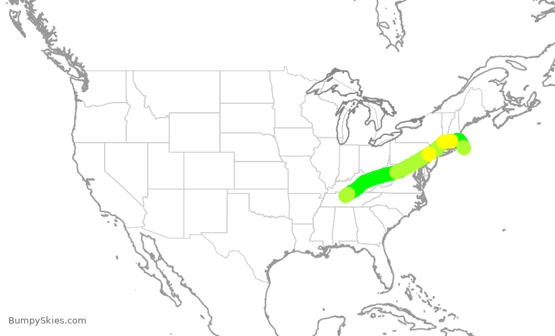 Turbulence forecast map for JTL37, ACK to BNA