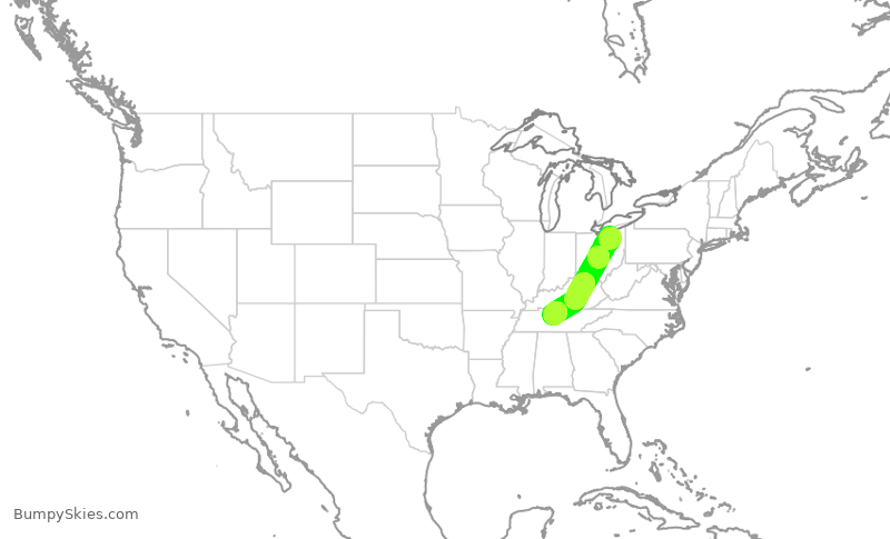 Turbulence forecast map for JTL40, CLE to BNA