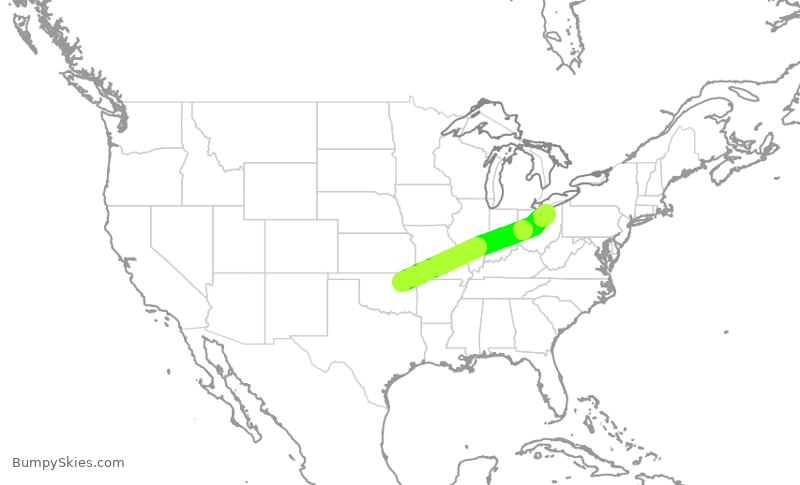 Turbulence forecast map for JTL40, TUL to CLE