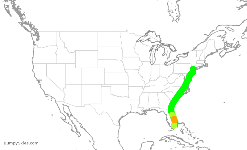 Turbulence forecast map for JTL420, MMU to OPF