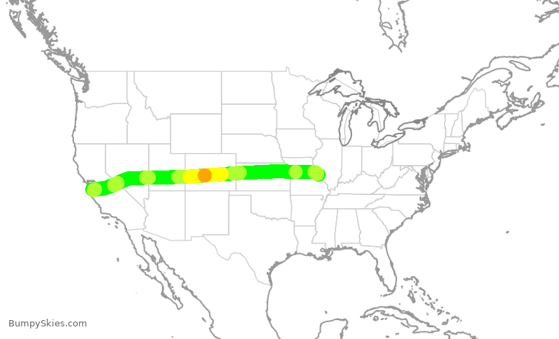 Turbulence forecast map for JTL530, STL to SJC