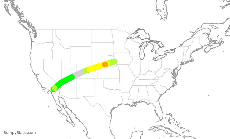 Turbulence forecast map for JTL546, OMA to PSP