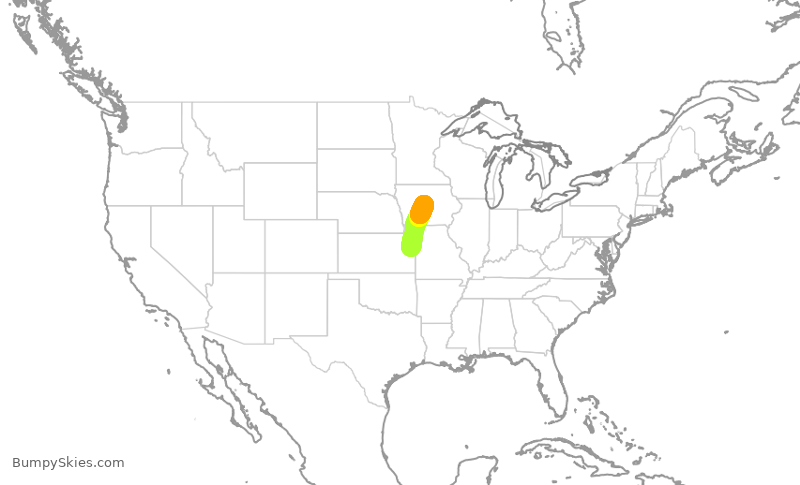 Turbulence forecast map for JTL604, JCI to KAMW
