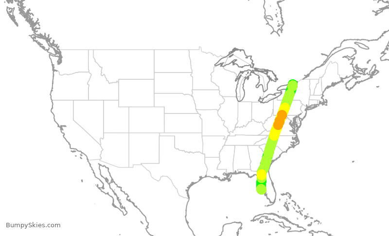 Turbulence forecast map for JTL605, SRQ to YGK