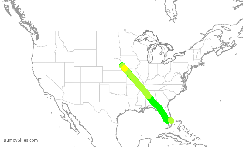 Turbulence forecast map for JTL61, OMA to PBI