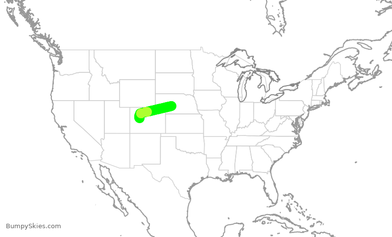 Turbulence forecast map for JTL624, ASE to LBF