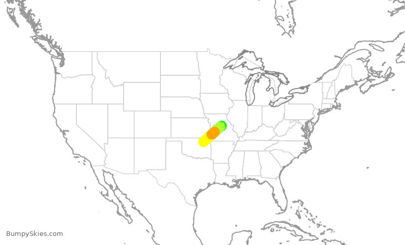 Turbulence forecast map for JTL624, TUL to COU