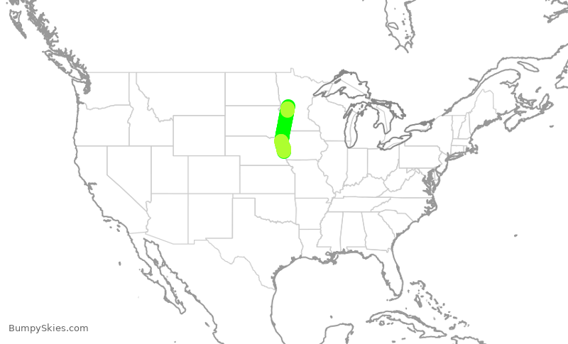 Turbulence forecast map for JTL712, AXN to OMA