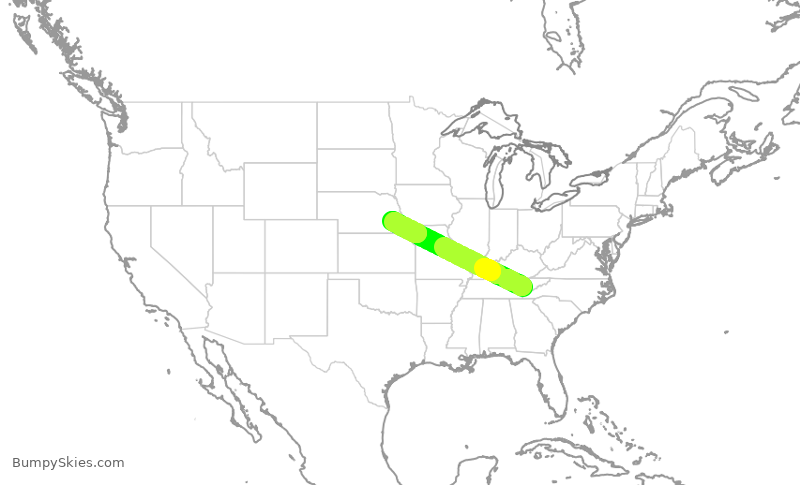 Turbulence forecast map for JTL712, TYS to LNK