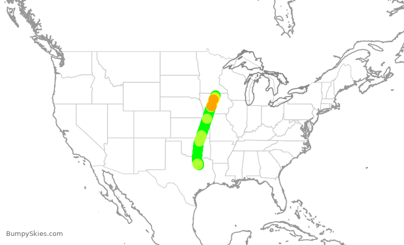 Turbulence forecast map for JTL717, DAL to MCW