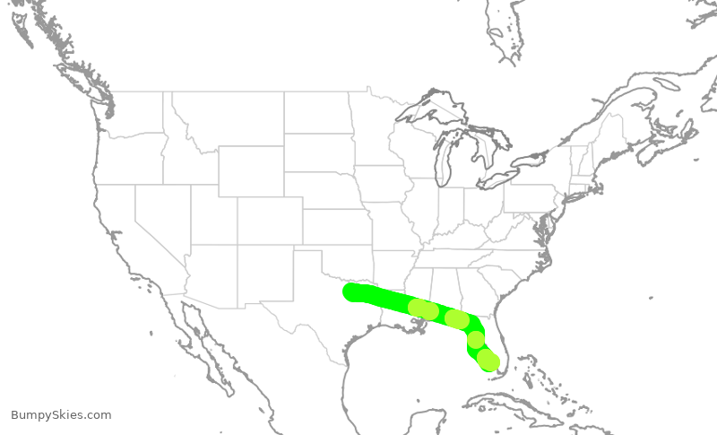 Turbulence forecast map for JTL76, DAL to APF